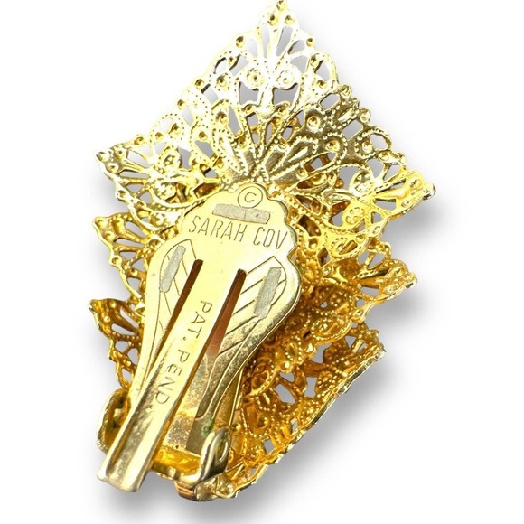 Vintage Sarah Cov EARRINGS Clip On Gold Tone Filigree - Picture 3 of 8